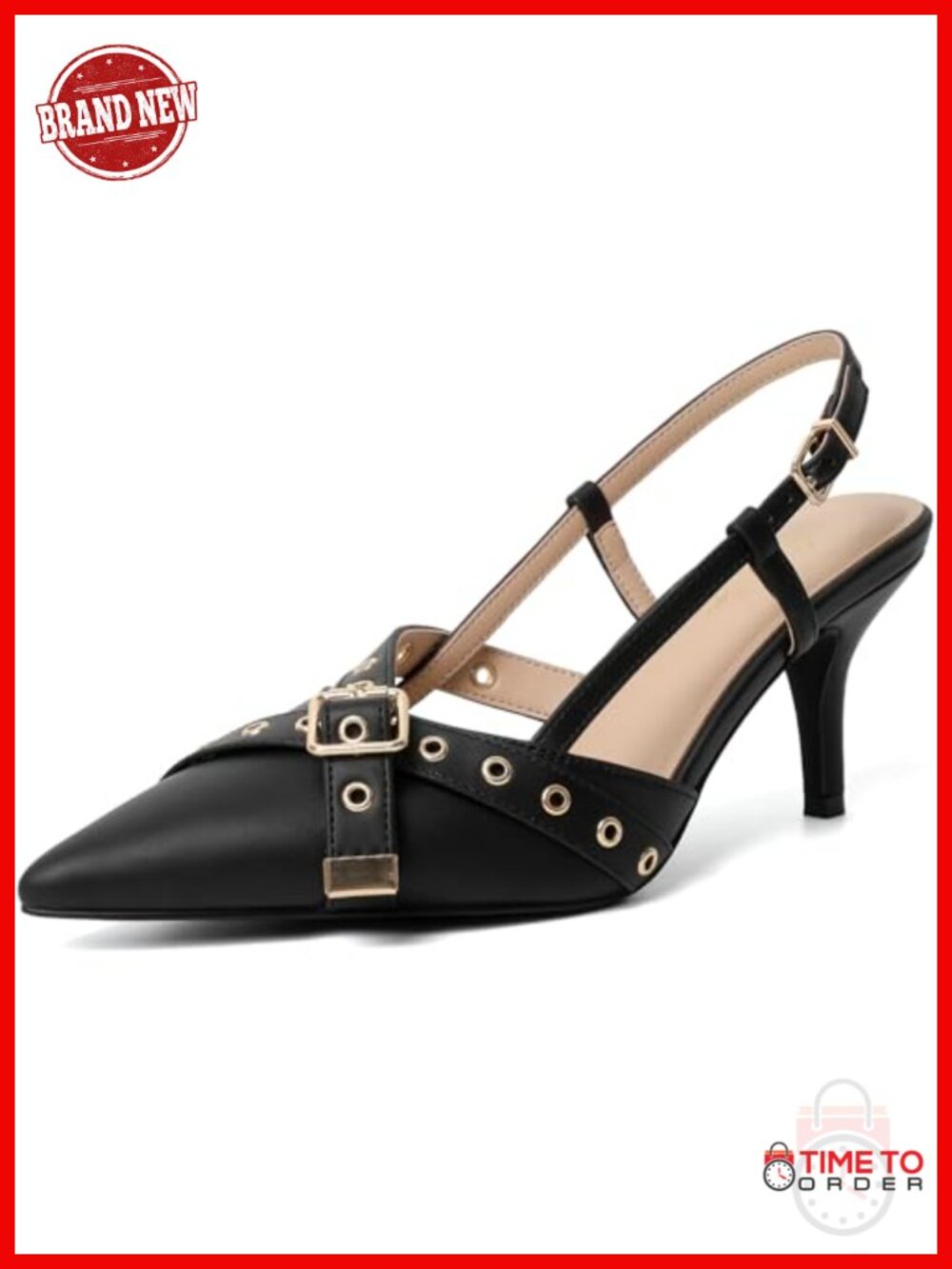 Kitten Heels Pointed Closed Toe Slingback Faux Leather Dressy Pumps